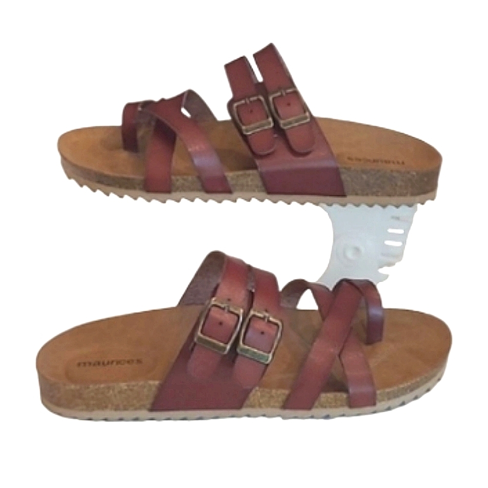 Maurices Hannah Strappy Flat Sandal Slip Slide On Flats Double Buckle Slides NWT